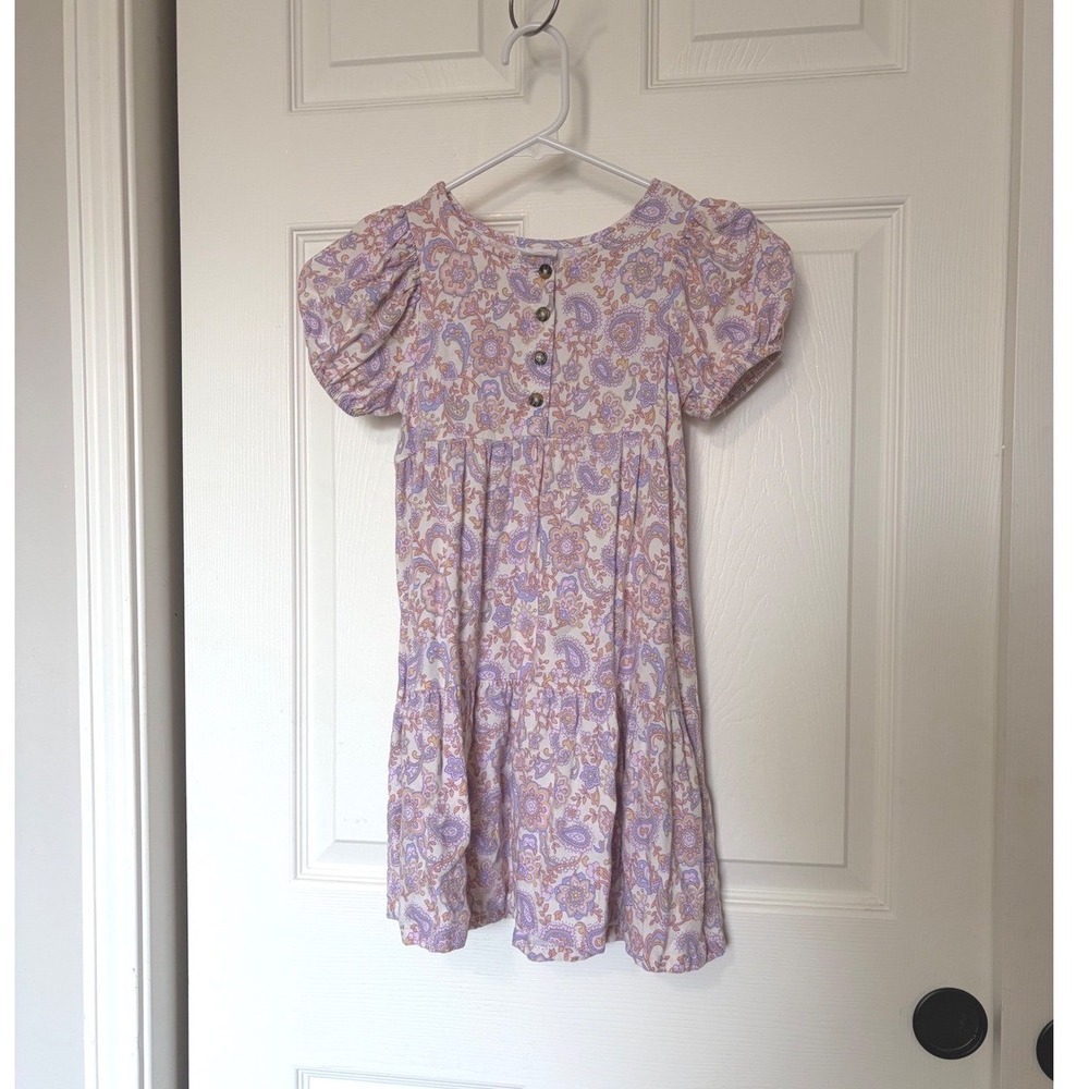 Wonder Nation Girls Paisley Floral Puff Sleeve Tiered Babydoll Dress Purple 5T
